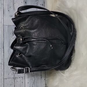 Saddle River Black Leather Cinch Hobo Crossbody Shoulder Bag